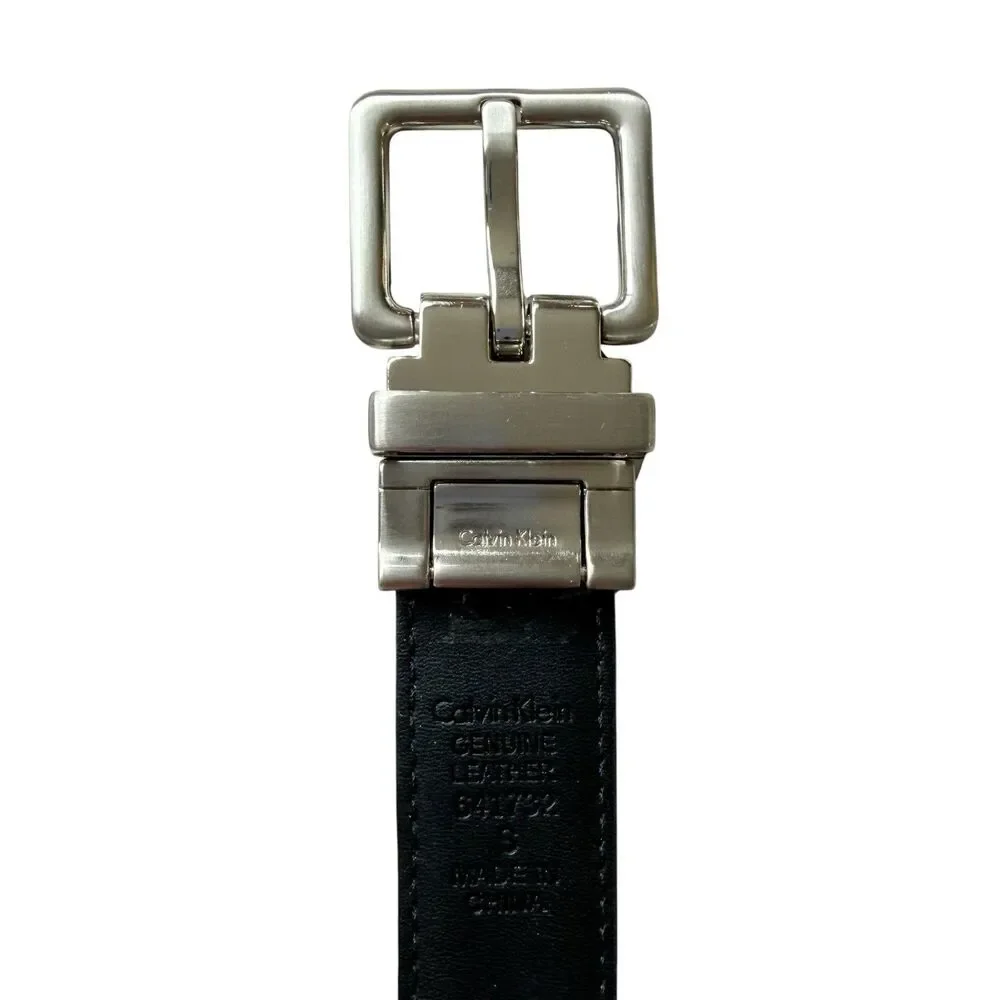 Calvin Klein Reversible Leather Belt Black White Silver Buckle Size Small 641732